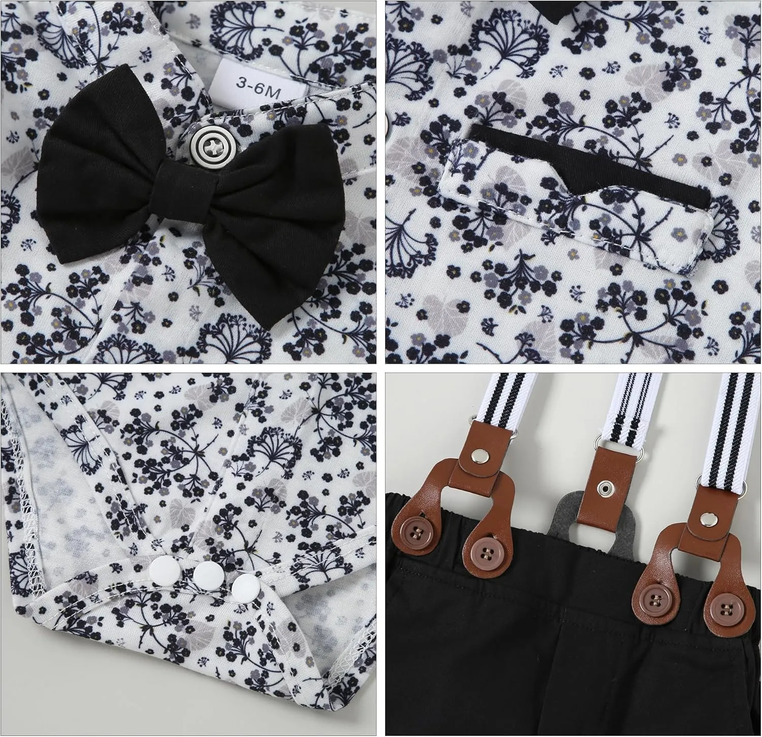 Baby Boy Clothes Suits 0-24M Infant Gentleman Outfit Long Sleeve Dress Shirt Suspender Pants Bowtie Beret Wedding Set