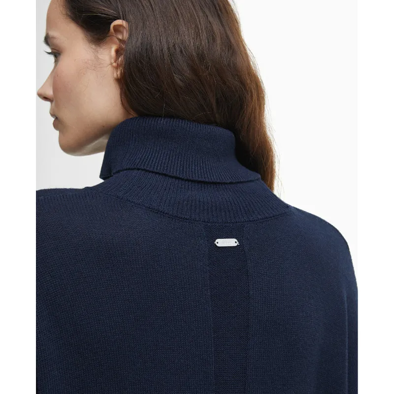 Barbour Cassandra Knitted Cotton Cashmere Ladies Roll Neck Dress - Navy