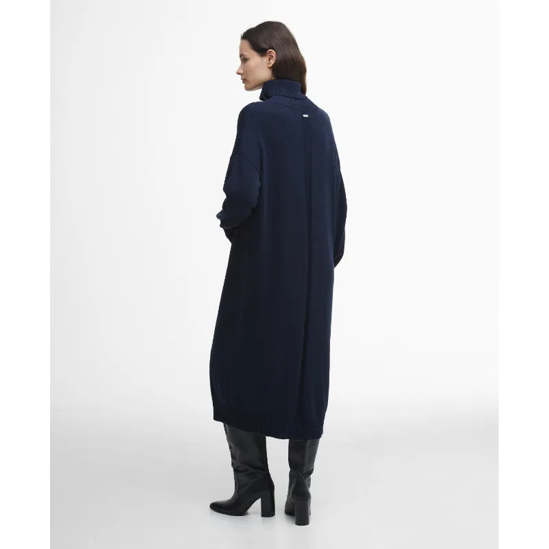 Barbour Cassandra Knitted Cotton Cashmere Ladies Roll Neck Dress - Navy