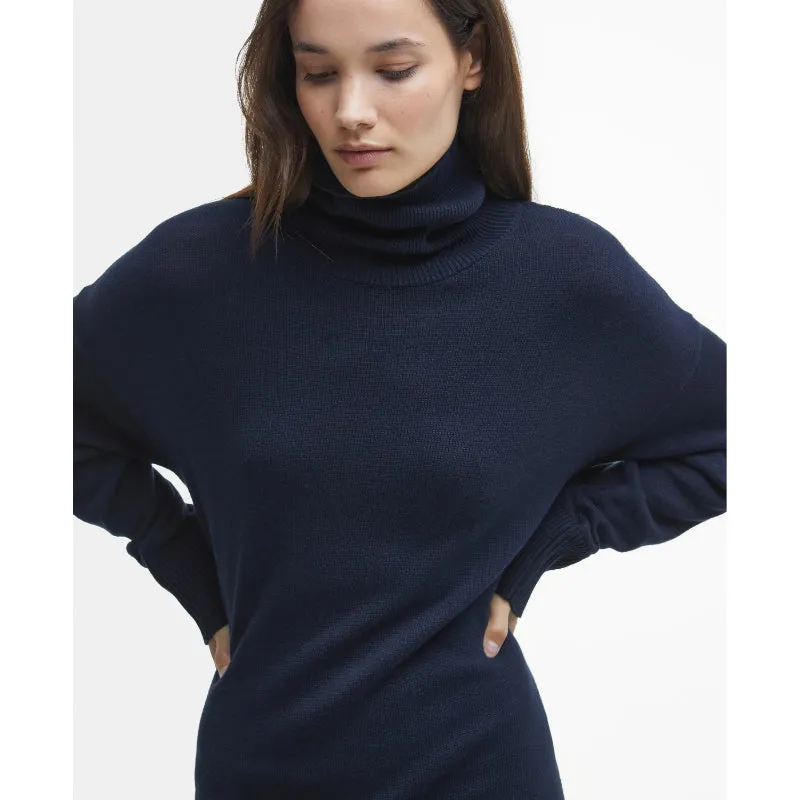 Barbour Cassandra Knitted Cotton Cashmere Ladies Roll Neck Dress - Navy