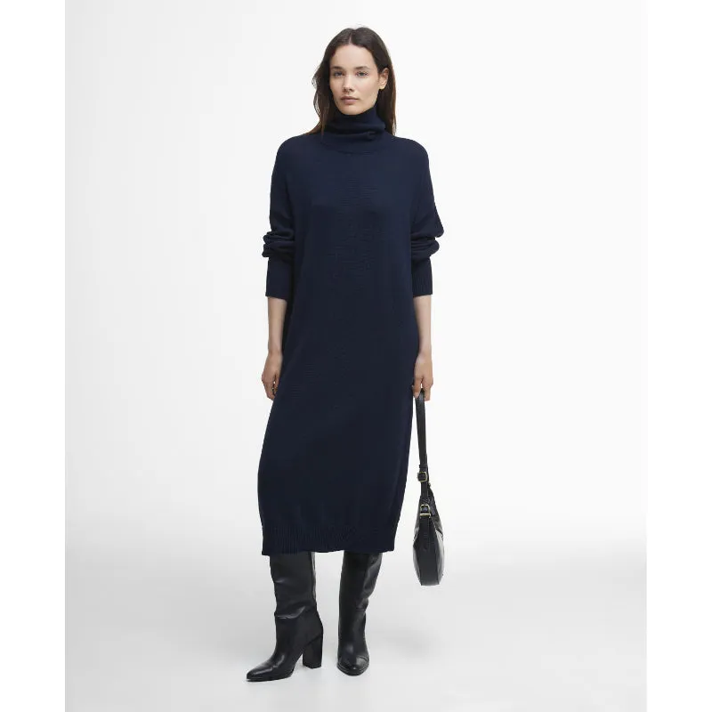 Barbour Cassandra Knitted Cotton Cashmere Ladies Roll Neck Dress - Navy