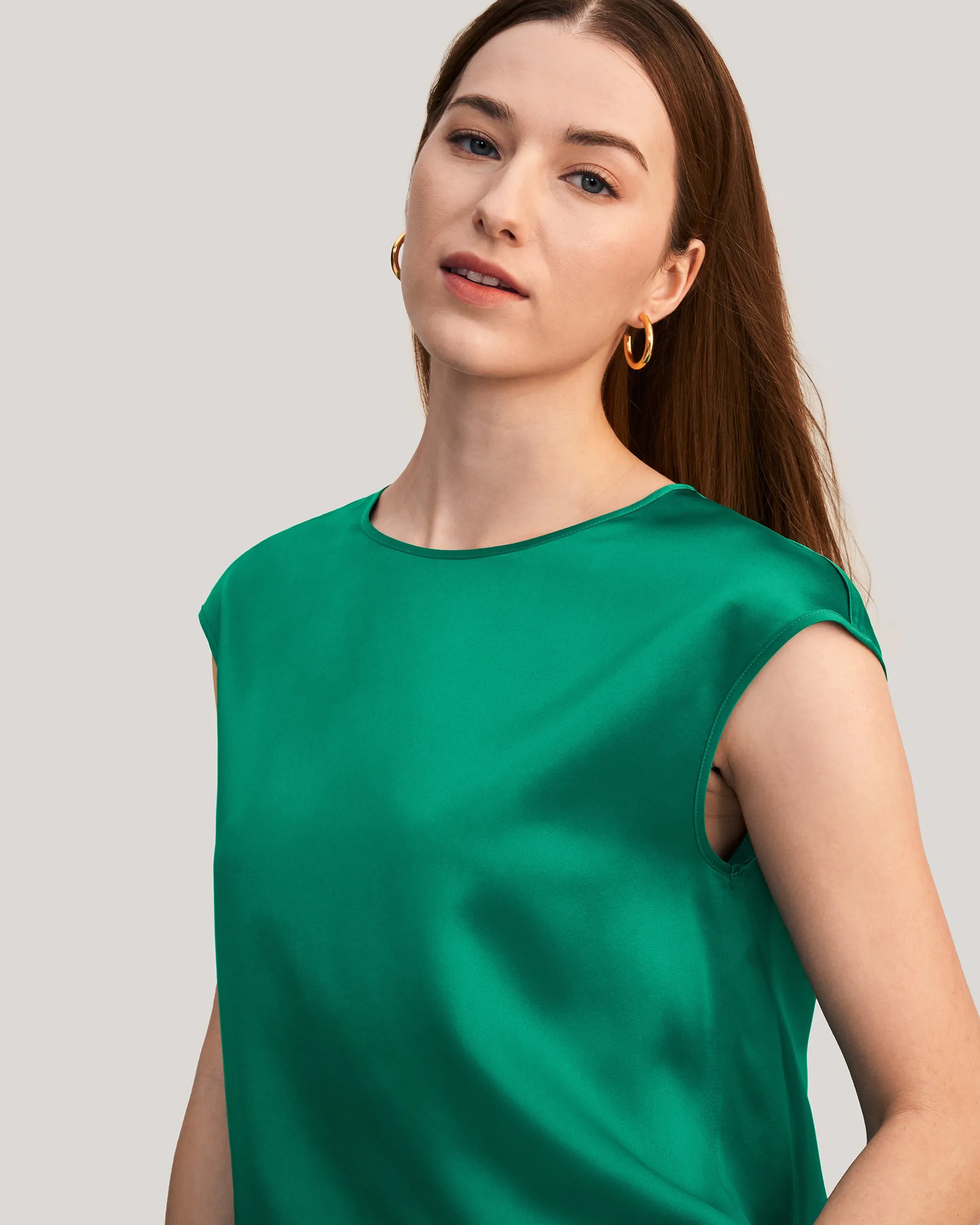 Basic Cap Sleeves Silk Tee For Women