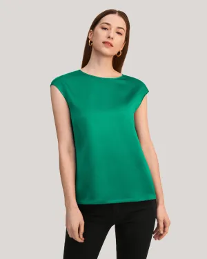 Basic Cap Sleeves Silk Tee For Women