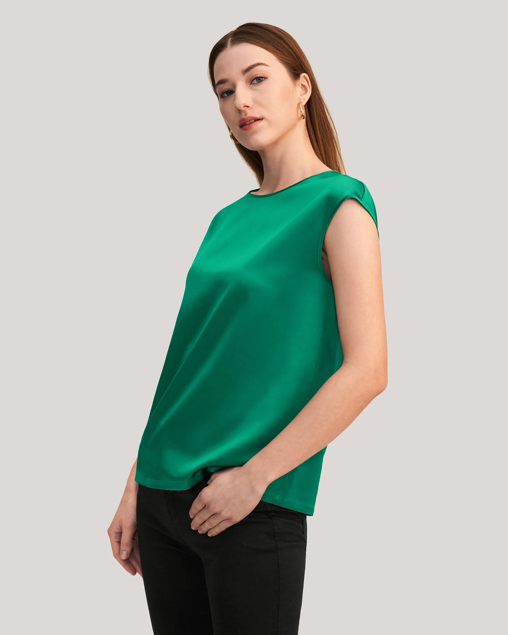 Basic Cap Sleeves Silk Tee For Women