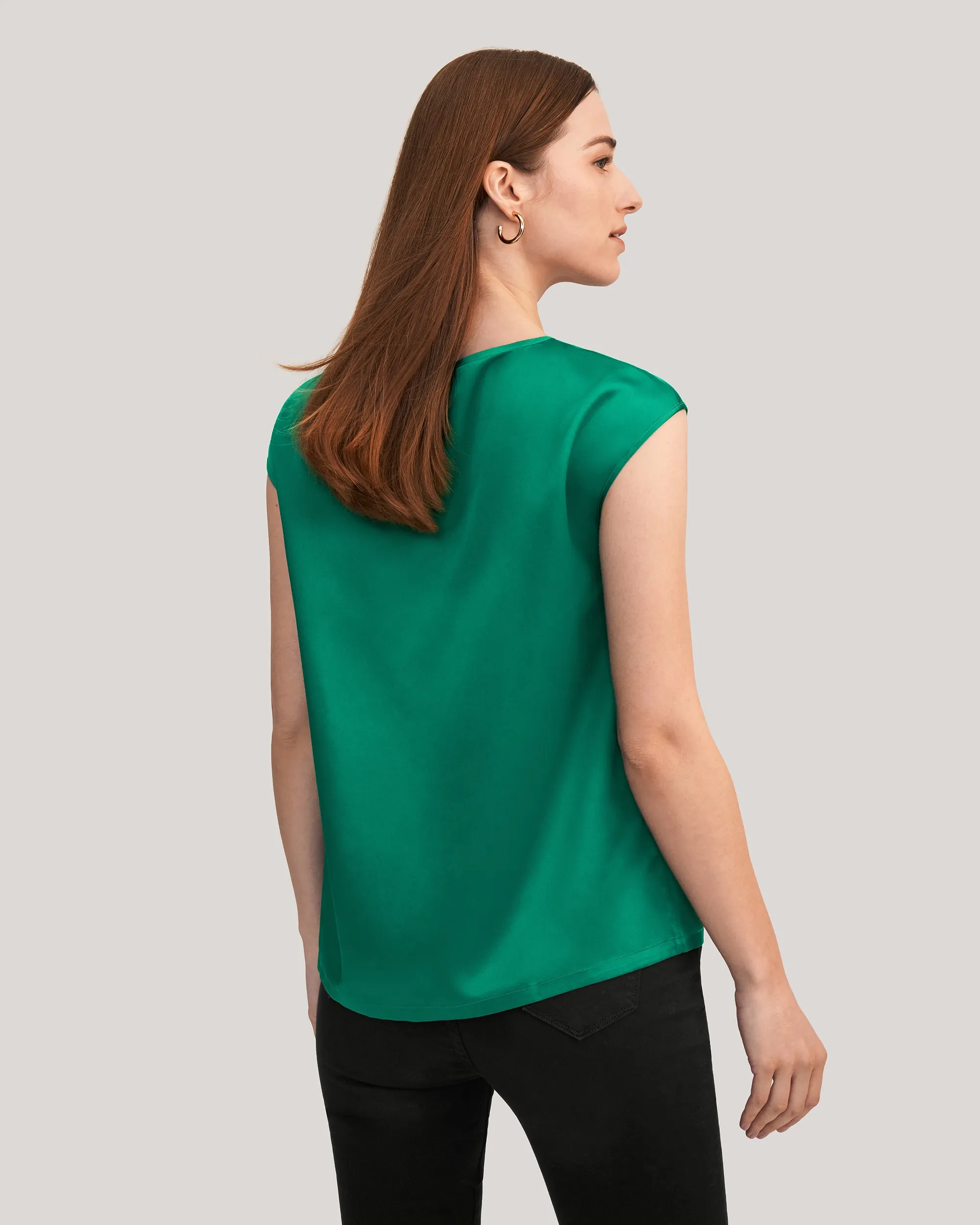 Basic Cap Sleeves Silk Tee For Women