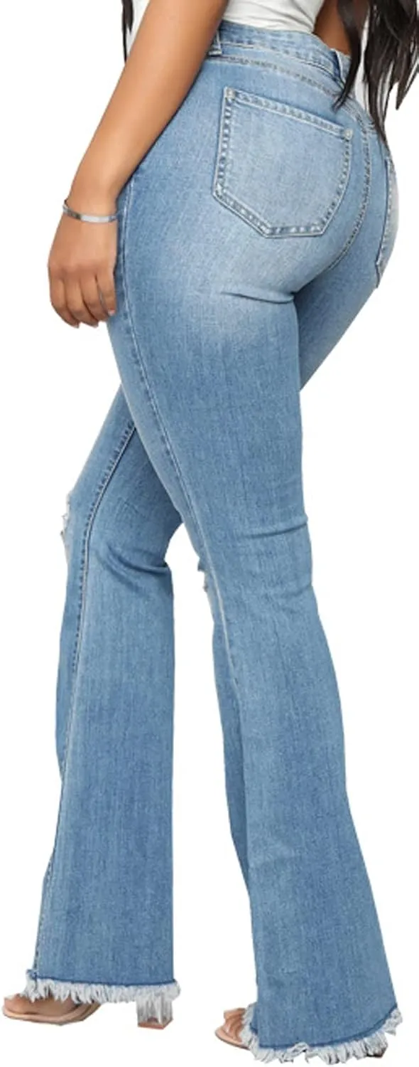Bell Bottom Jeans for Women Skinny Flared Jeans Elastic High Waisted Vintage 70s Classic Stretchy Wide Leg Denim Pants