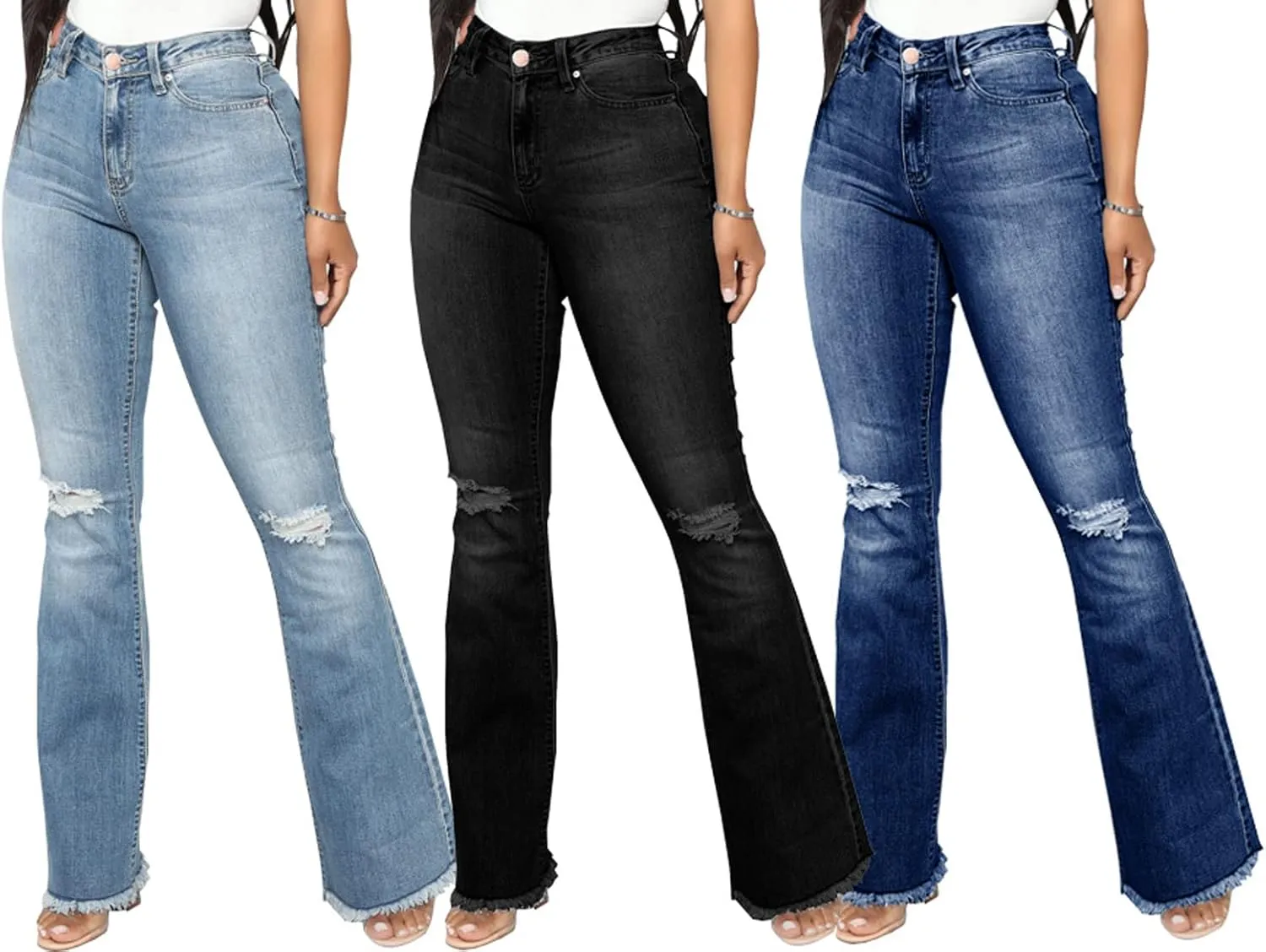 Bell Bottom Jeans for Women Skinny Flared Jeans Elastic High Waisted Vintage 70s Classic Stretchy Wide Leg Denim Pants