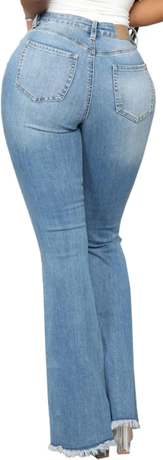 Bell Bottom Jeans for Women Skinny Flared Jeans Elastic High Waisted Vintage 70s Classic Stretchy Wide Leg Denim Pants