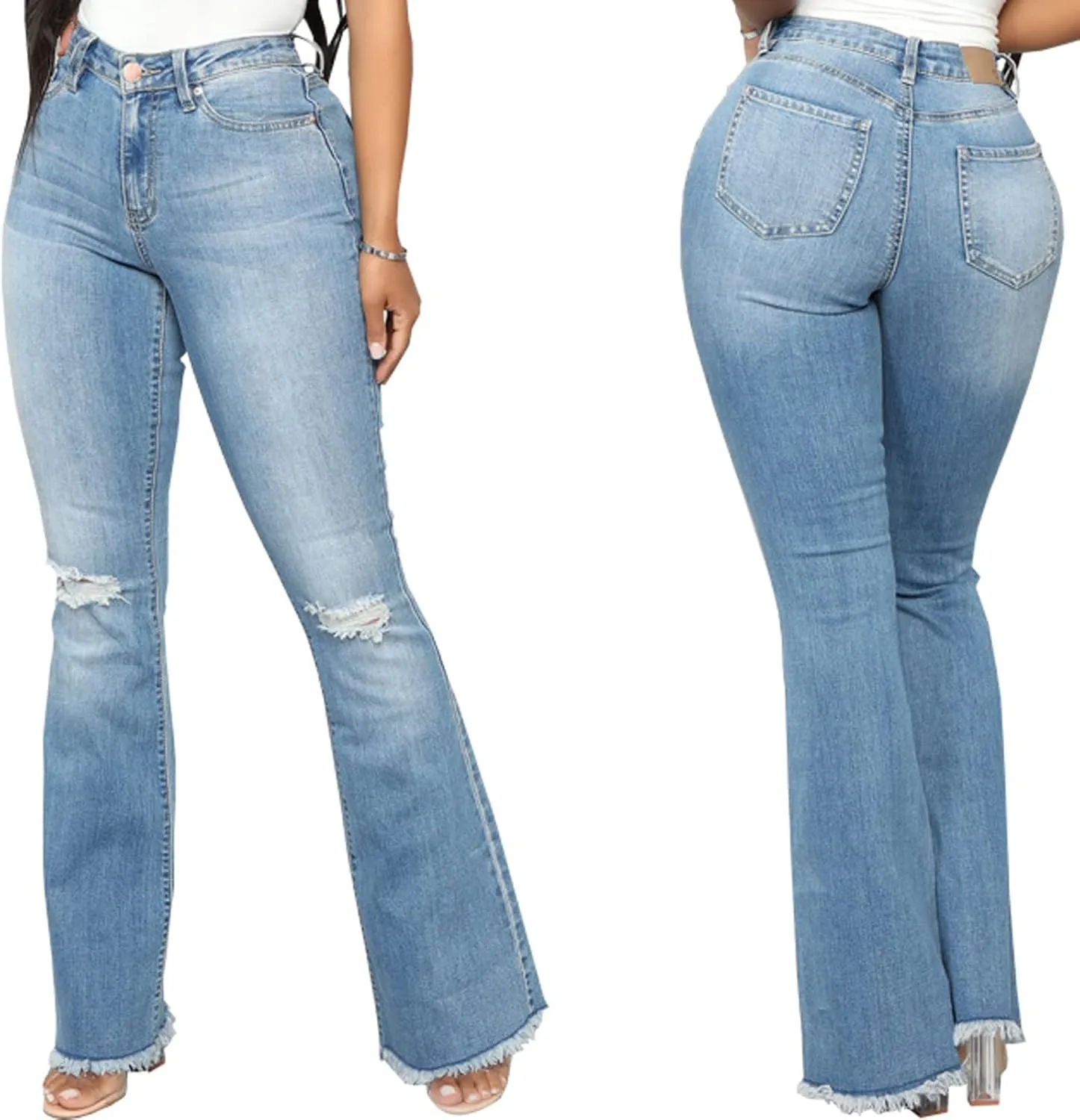 Bell Bottom Jeans for Women Skinny Flared Jeans Elastic High Waisted Vintage 70s Classic Stretchy Wide Leg Denim Pants