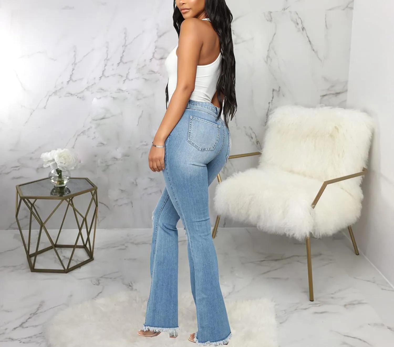 Bell Bottom Jeans for Women Skinny Flared Jeans Elastic High Waisted Vintage 70s Classic Stretchy Wide Leg Denim Pants