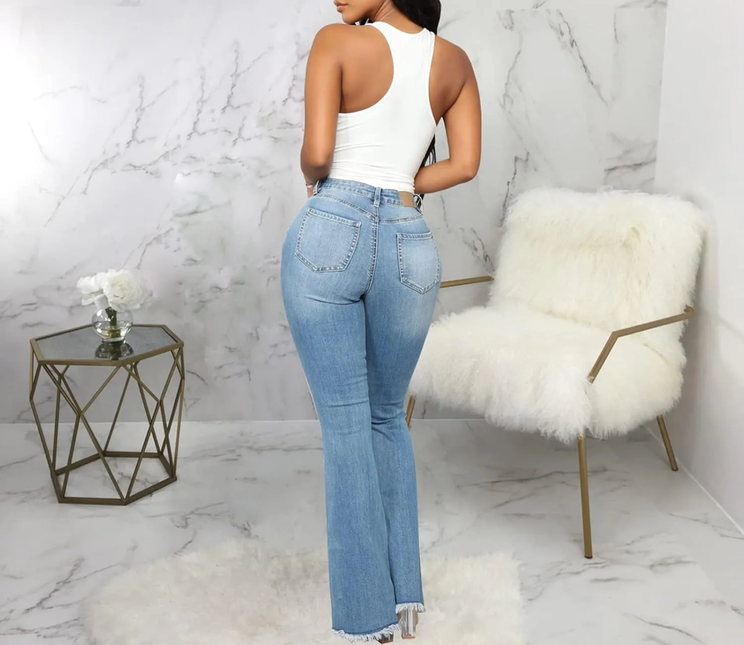 Bell Bottom Jeans for Women Skinny Flared Jeans Elastic High Waisted Vintage 70s Classic Stretchy Wide Leg Denim Pants