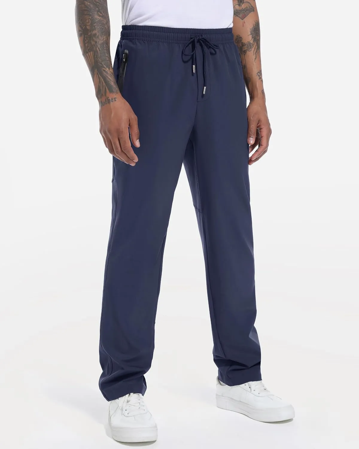 BIYLACLESEN Men's Running Pants Lightweight Quick Dry Hiking Jogger Sweatpants Zipper Pockets