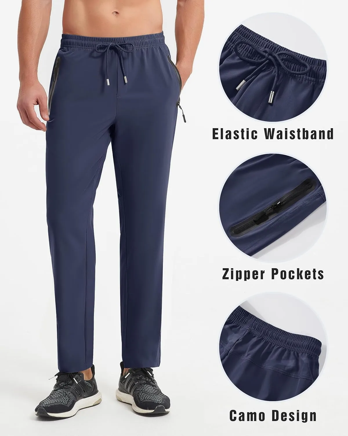 BIYLACLESEN Men's Running Pants Lightweight Quick Dry Hiking Jogger Sweatpants Zipper Pockets