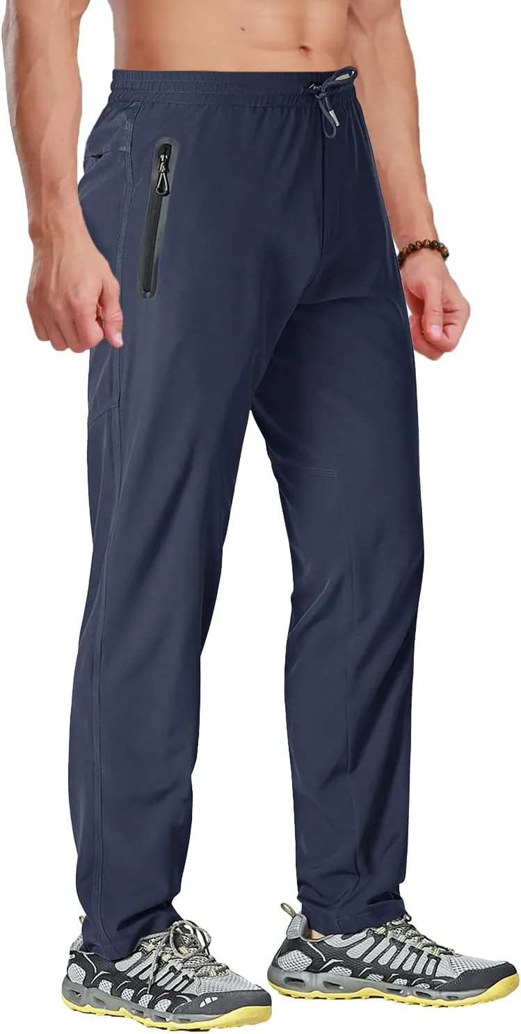 BIYLACLESEN Men's Running Pants Lightweight Quick Dry Hiking Jogger Sweatpants Zipper Pockets