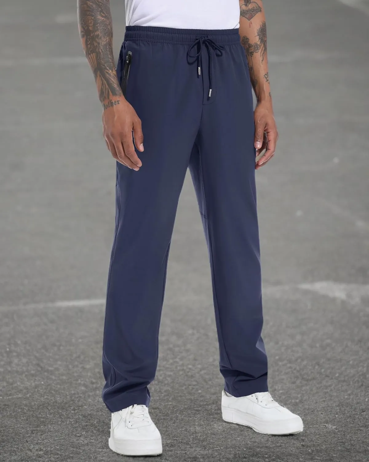 BIYLACLESEN Men's Running Pants Lightweight Quick Dry Hiking Jogger Sweatpants Zipper Pockets
