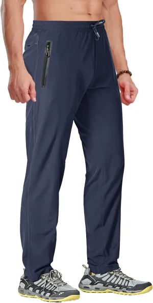 BIYLACLESEN Men's Running Pants Lightweight Quick Dry Hiking Jogger Sweatpants Zipper Pockets