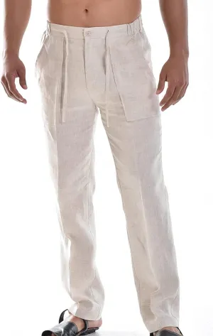 bohio Men's Casual Summer 100% Linen Drawstring Pants - MLP19