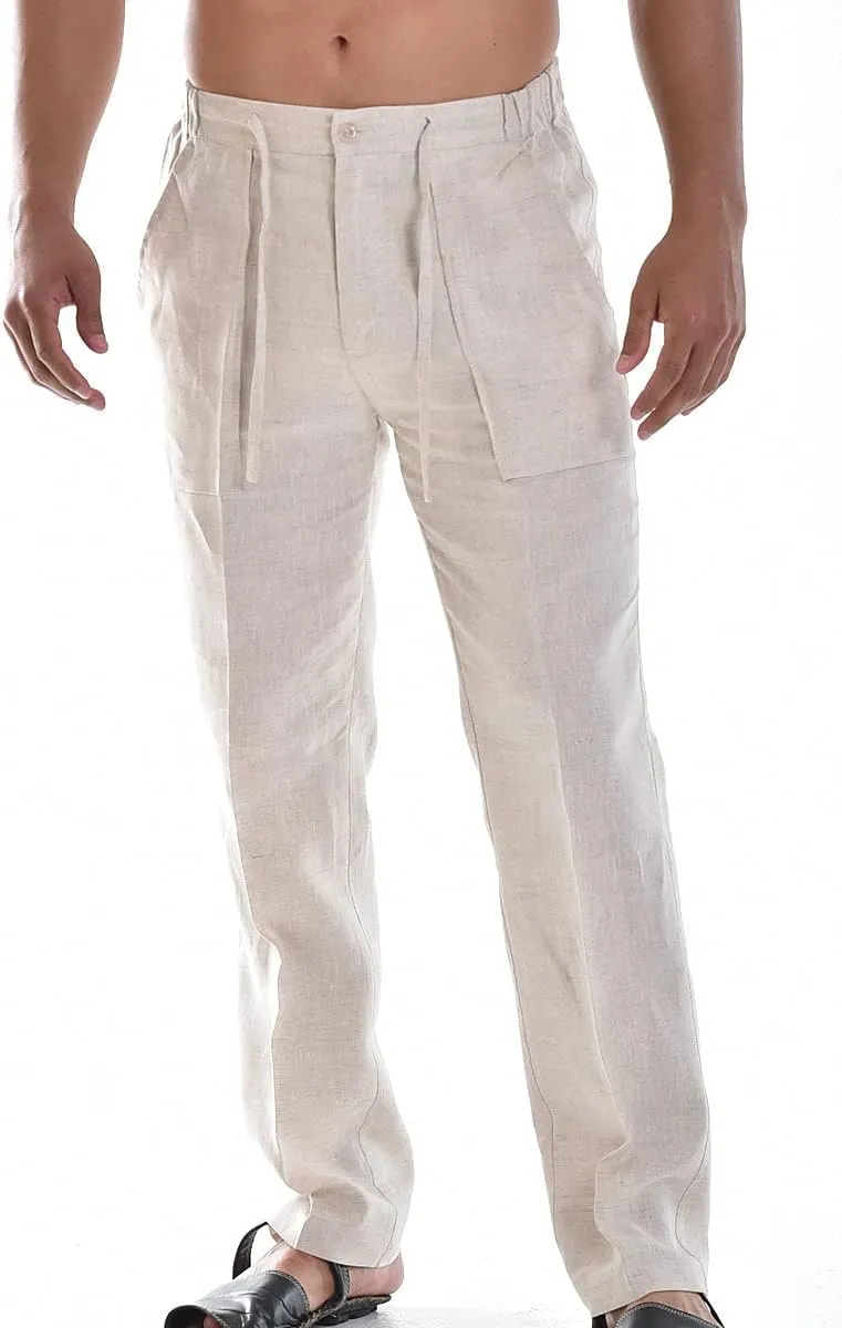 bohio Men's Casual Summer 100% Linen Drawstring Pants - MLP19