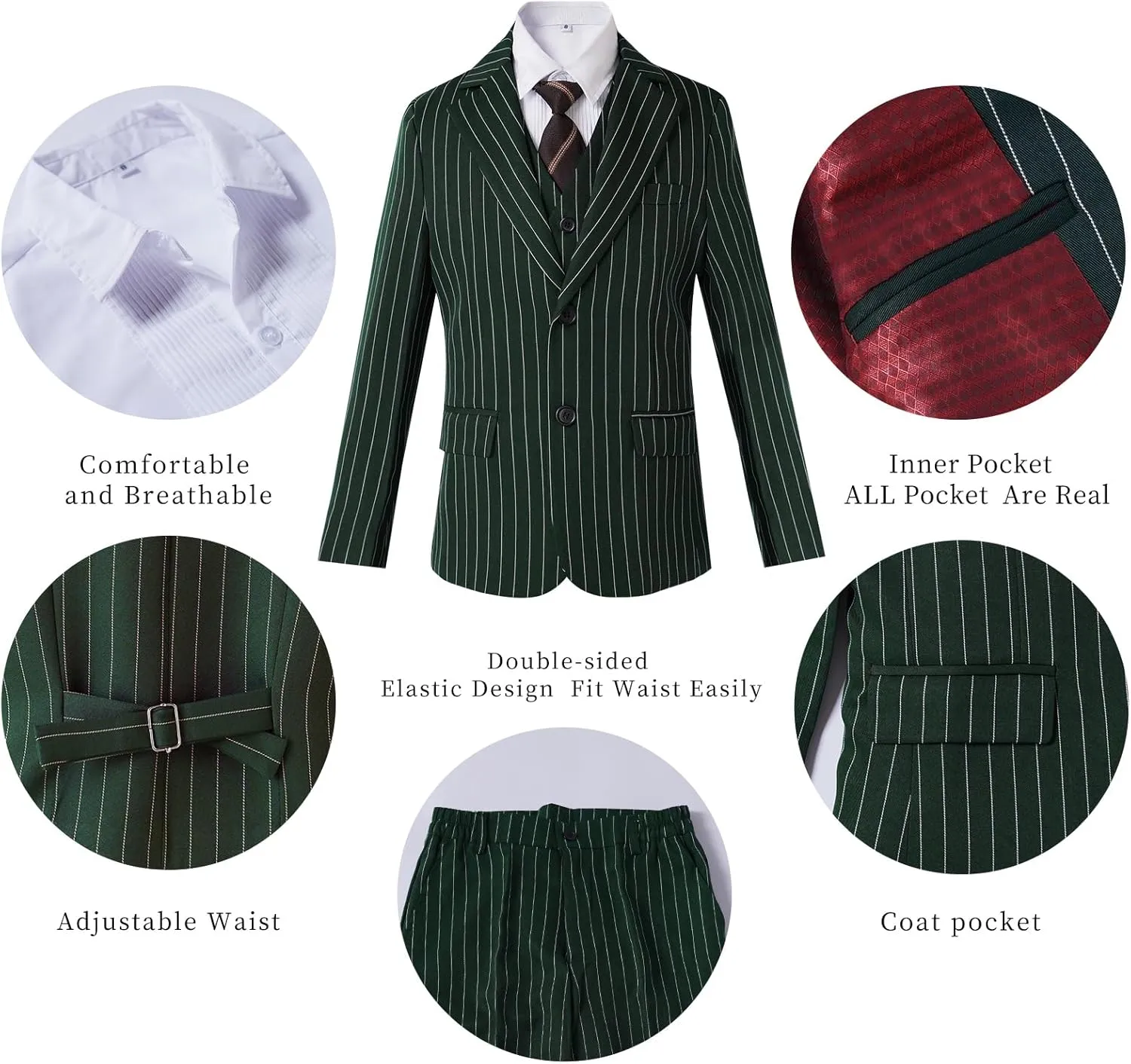 Boys Slim Fit Suits Striped Formal 6 Boys Suits Set Toddler Kids Suits Blazer Pants Vest Shirt Tie Bowtie