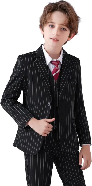 Boys Slim Fit Suits Striped Formal 6 Boys Suits Set Toddler Kids Suits Blazer Pants Vest Shirt Tie Bowtie