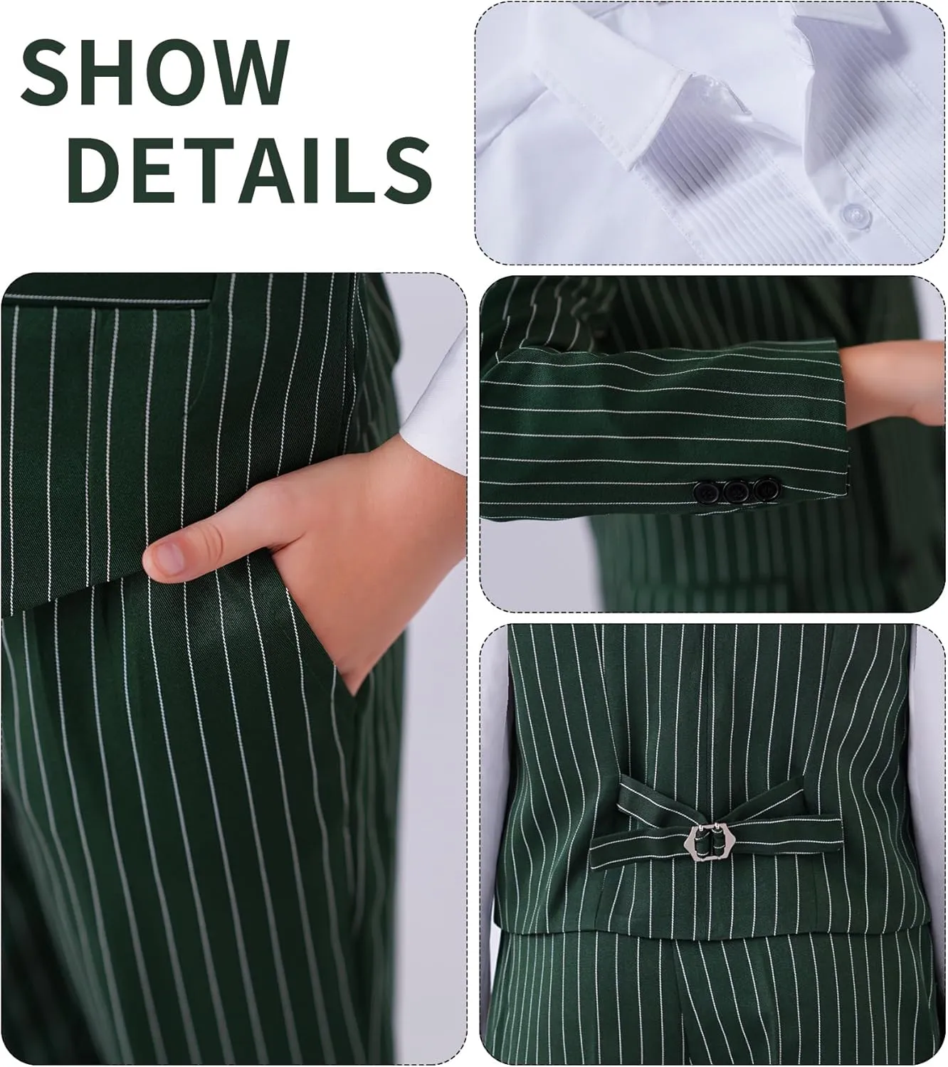 Boys Slim Fit Suits Striped Formal 6 Boys Suits Set Toddler Kids Suits Blazer Pants Vest Shirt Tie Bowtie