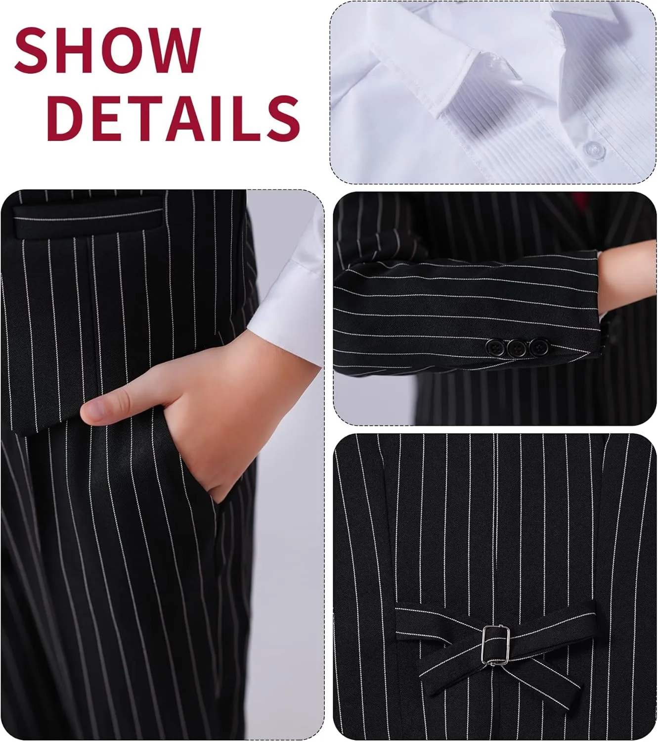 Boys Slim Fit Suits Striped Formal 6 Boys Suits Set Toddler Kids Suits Blazer Pants Vest Shirt Tie Bowtie