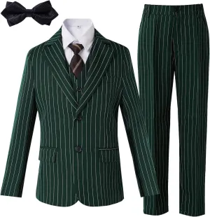 Boys Slim Fit Suits Striped Formal 6 Boys Suits Set Toddler Kids Suits Blazer Pants Vest Shirt Tie Bowtie