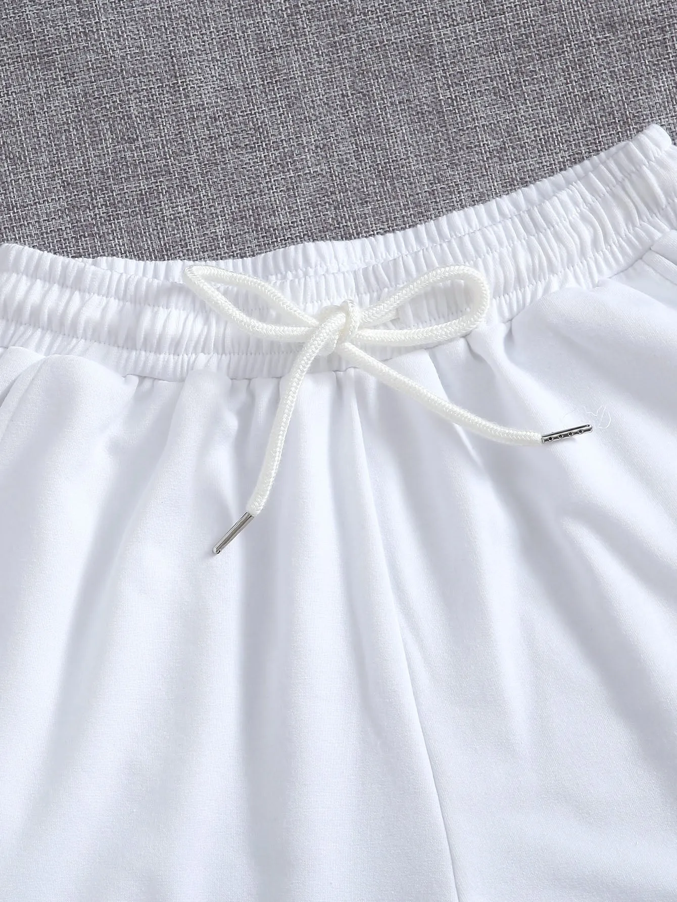Casual Plain Drawstring High Waist Women Shorts