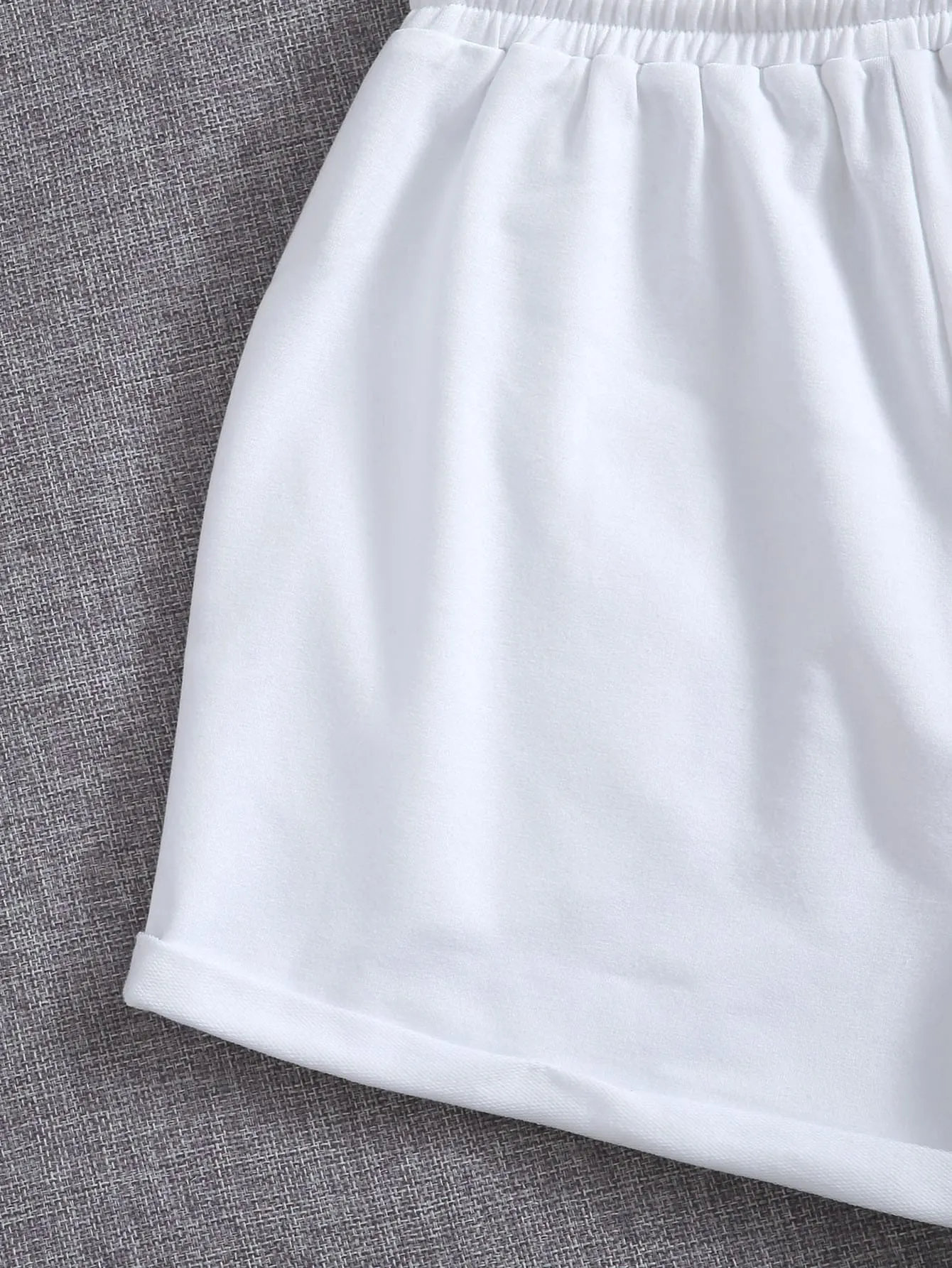 Casual Plain Drawstring High Waist Women Shorts