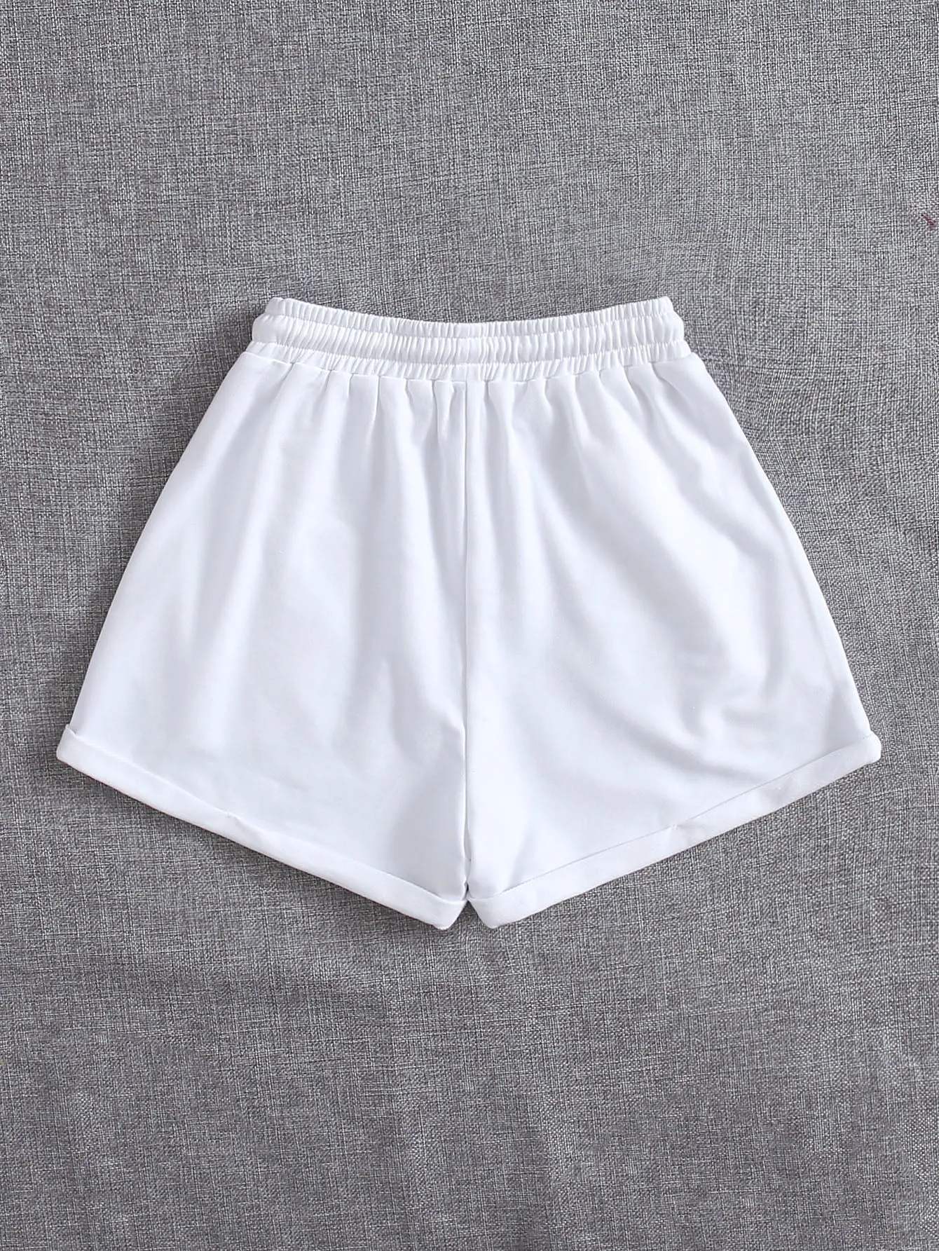 Casual Plain Drawstring High Waist Women Shorts
