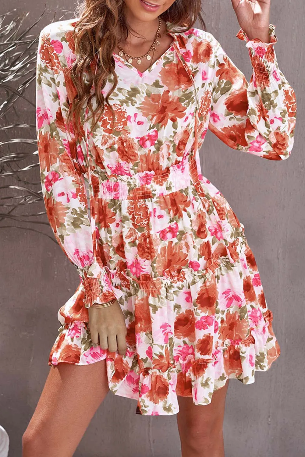 Casual Print Knee Long Sleeve Tunic Dresses