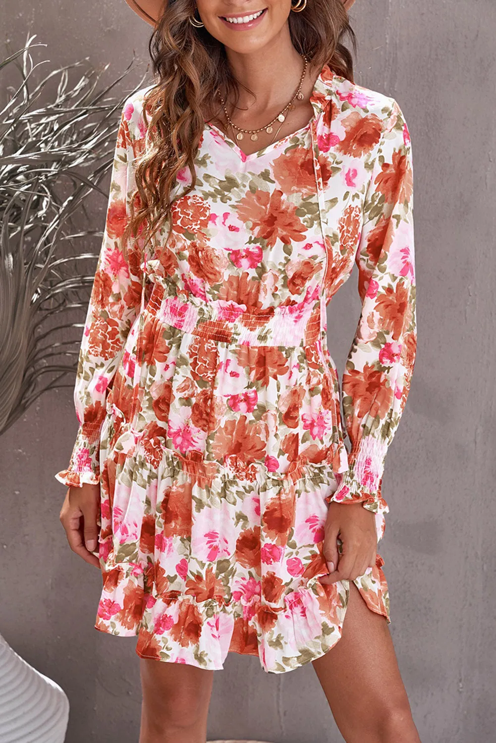 Casual Print Knee Long Sleeve Tunic Dresses