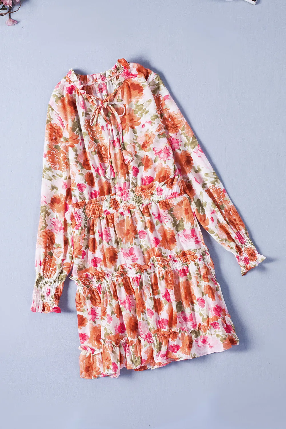 Casual Print Knee Long Sleeve Tunic Dresses
