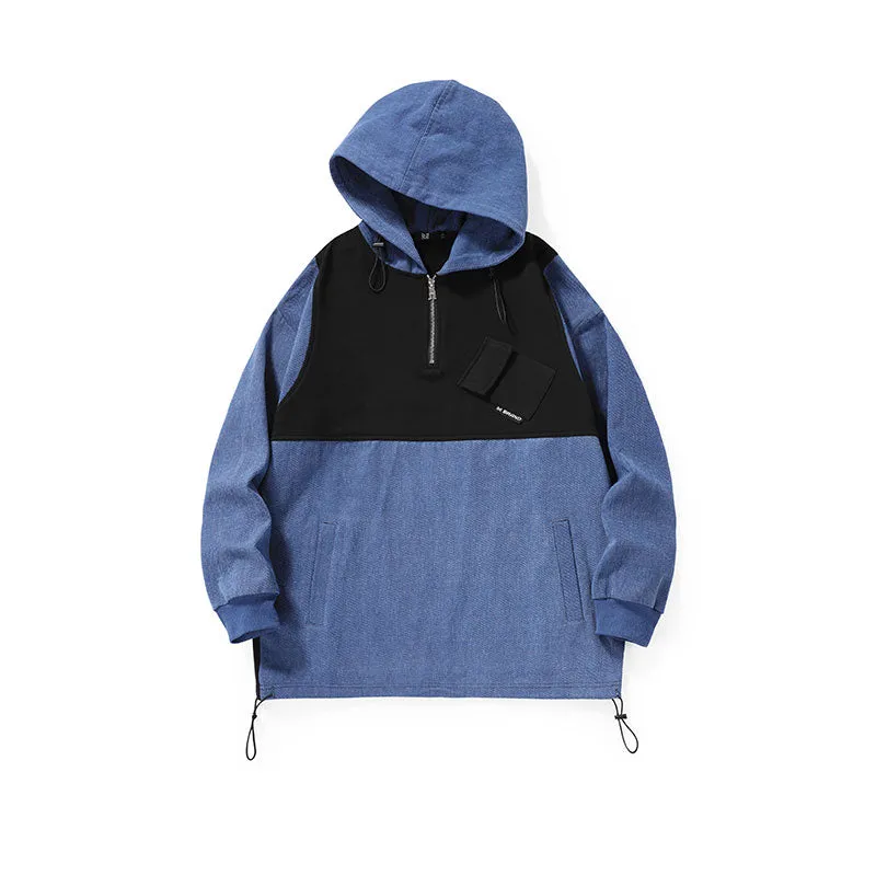 Color contrast patchwork graffiti print hoodie drop cuff stretch rope cotton hoodie