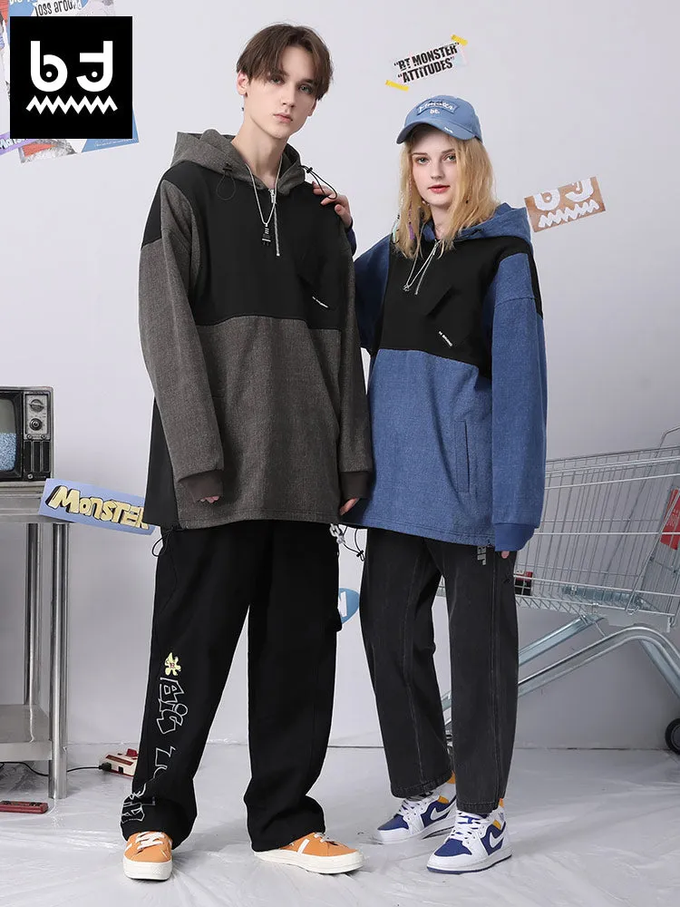 Color contrast patchwork graffiti print hoodie drop cuff stretch rope cotton hoodie