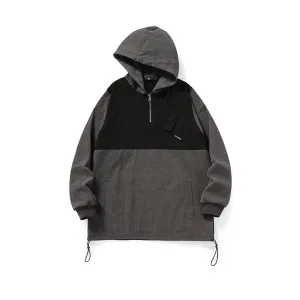 Color contrast patchwork graffiti print hoodie drop cuff stretch rope cotton hoodie