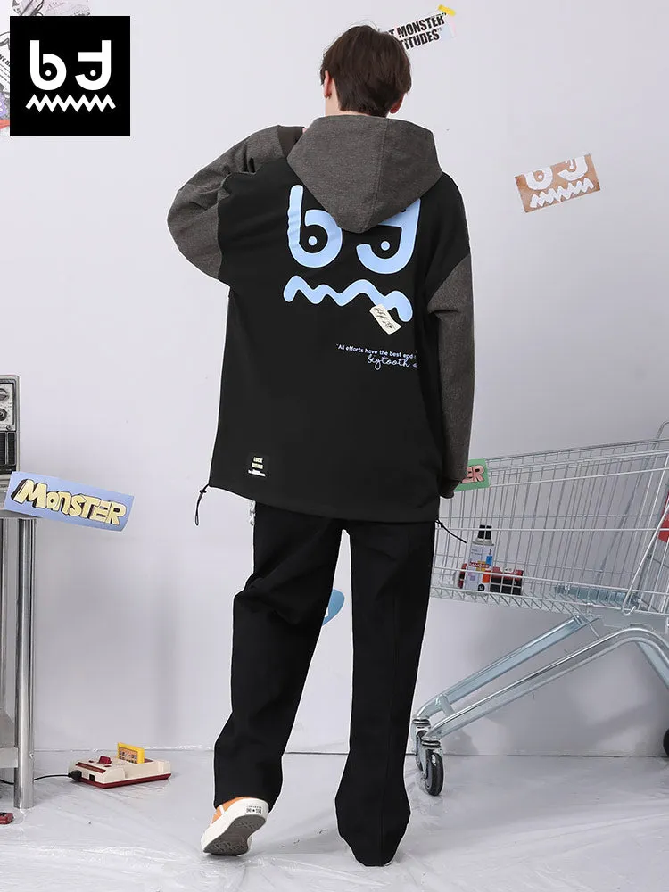 Color contrast patchwork graffiti print hoodie drop cuff stretch rope cotton hoodie