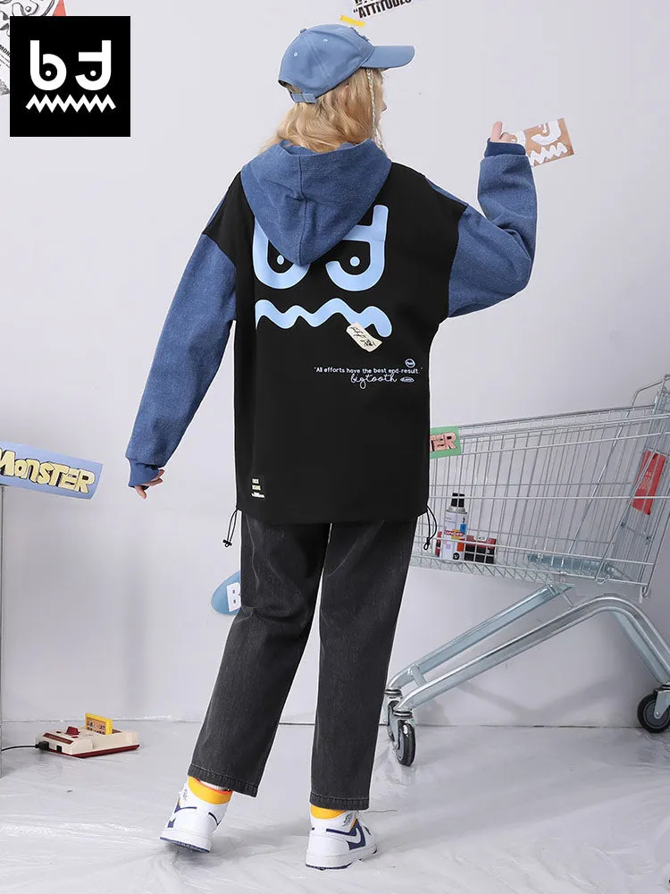 Color contrast patchwork graffiti print hoodie drop cuff stretch rope cotton hoodie