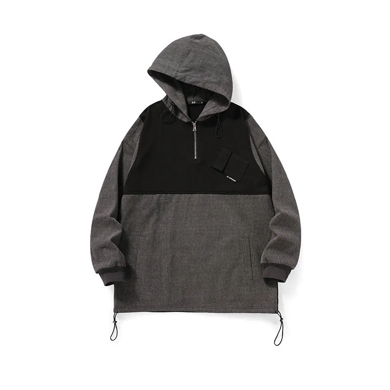 Color contrast patchwork graffiti print hoodie drop cuff stretch rope cotton hoodie