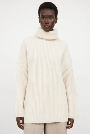 Cream Turtleneck Knit Sweater