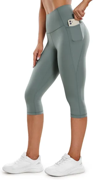 CRZ YOGA Womens Butterluxe Workout Capri Leggings with Pockets 17 Inches - High Waisted Crop Gym Yoga Pants Buttery Soft
