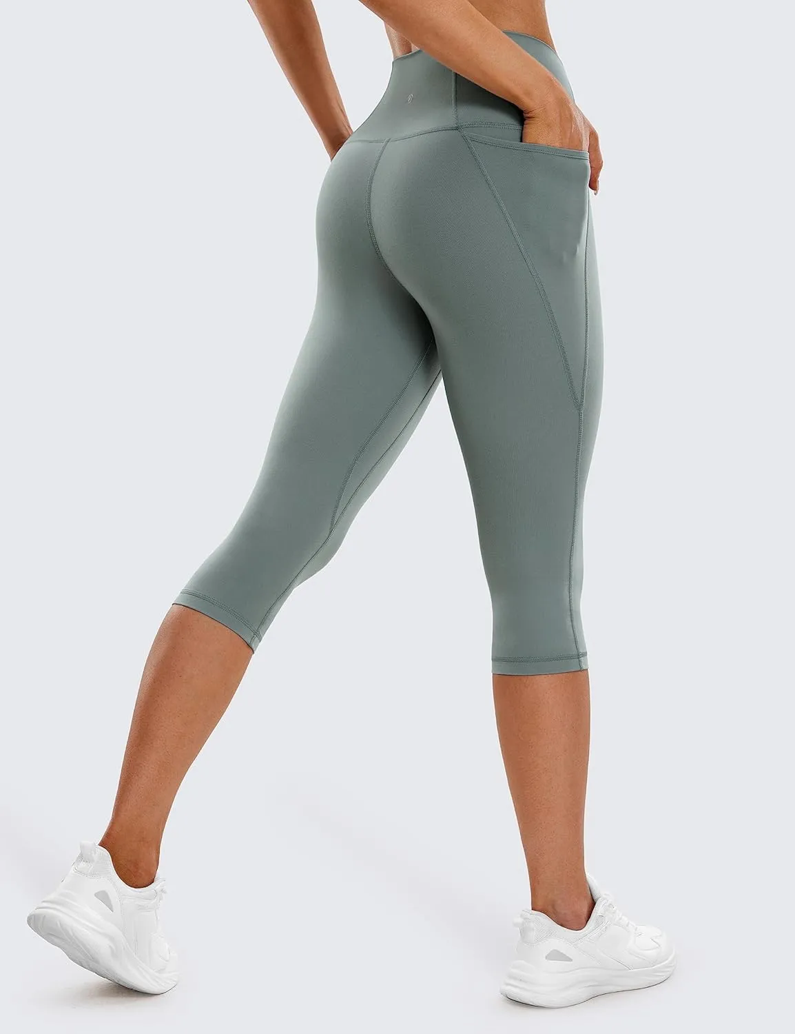 CRZ YOGA Womens Butterluxe Workout Capri Leggings with Pockets 17 Inches - High Waisted Crop Gym Yoga Pants Buttery Soft