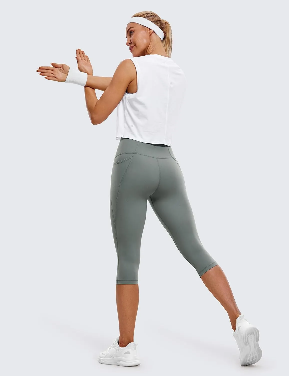 CRZ YOGA Womens Butterluxe Workout Capri Leggings with Pockets 17 Inches - High Waisted Crop Gym Yoga Pants Buttery Soft