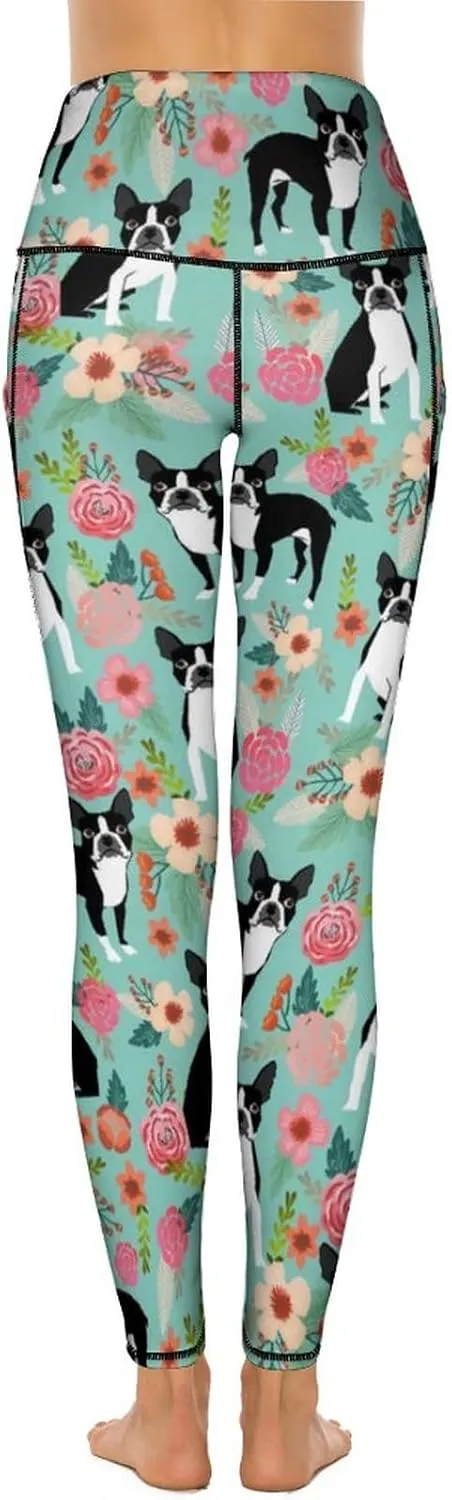 Cute High Waist Yoga Pants for Women with Pockets, Tummy Control Running Sports Workout Yoga Leggings