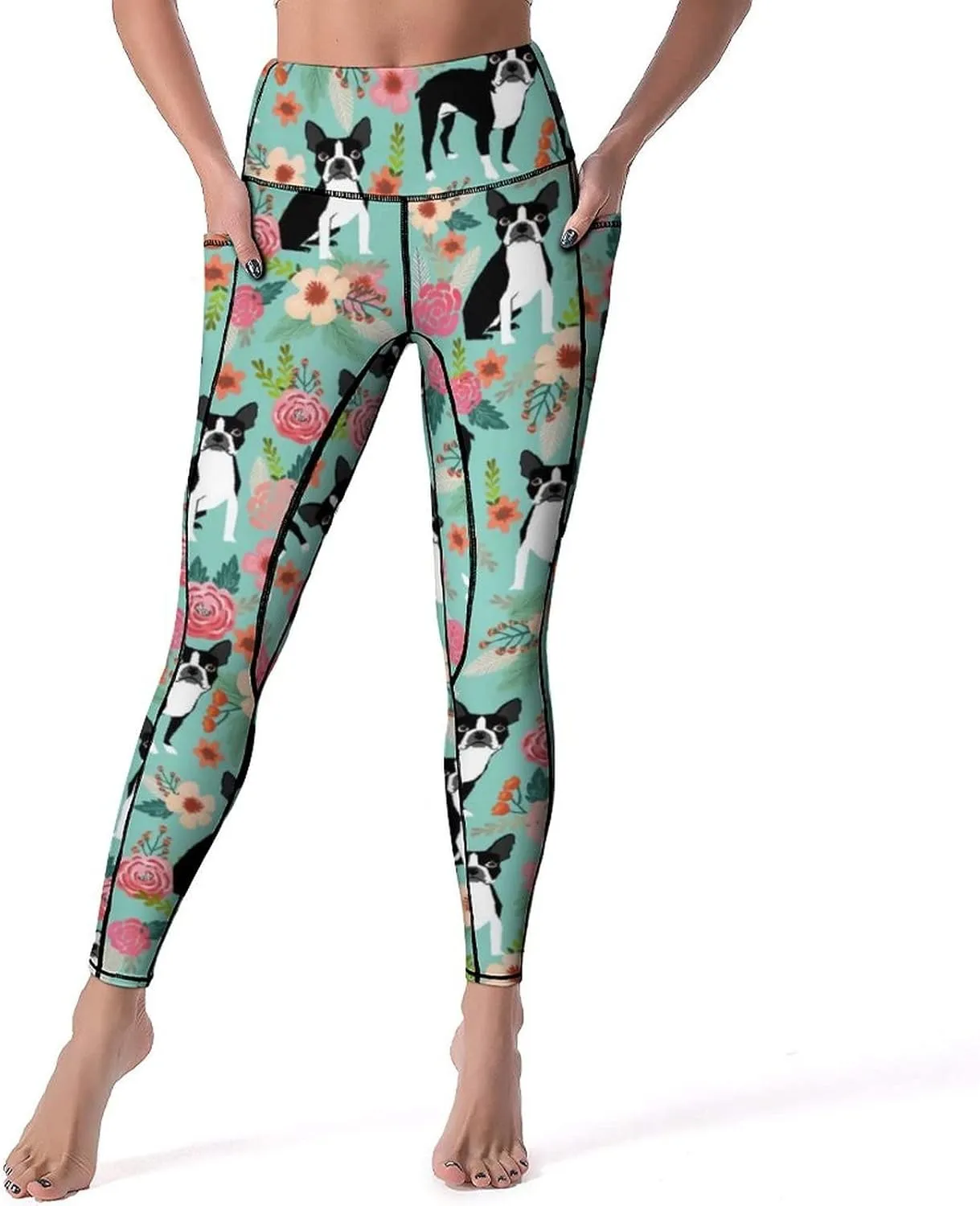 Cute High Waist Yoga Pants for Women with Pockets, Tummy Control Running Sports Workout Yoga Leggings