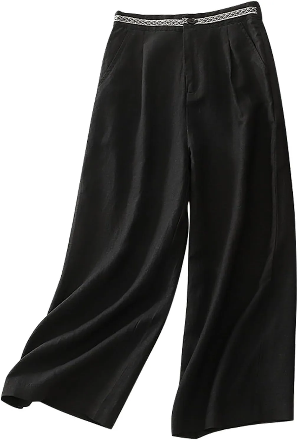DASAYO Boho Linen Pants Women Trendy High Waisted Cropped Palazzo Pants Ladies Wide Leg Beach Casual Trousers with Pockets
