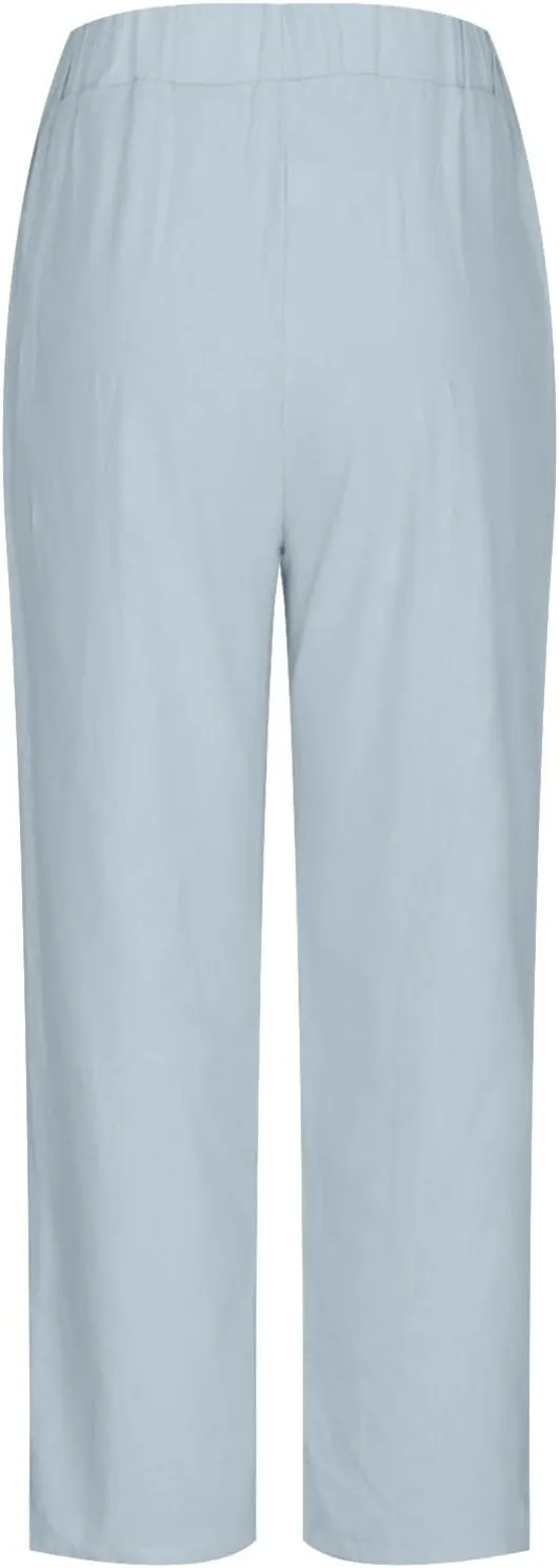 DASAYO Linen Pants Linen Elastic Waist Casaul Loose Fit Trousers Ladies Beach Pants with Pockets Summer Outfits Fashion 2025