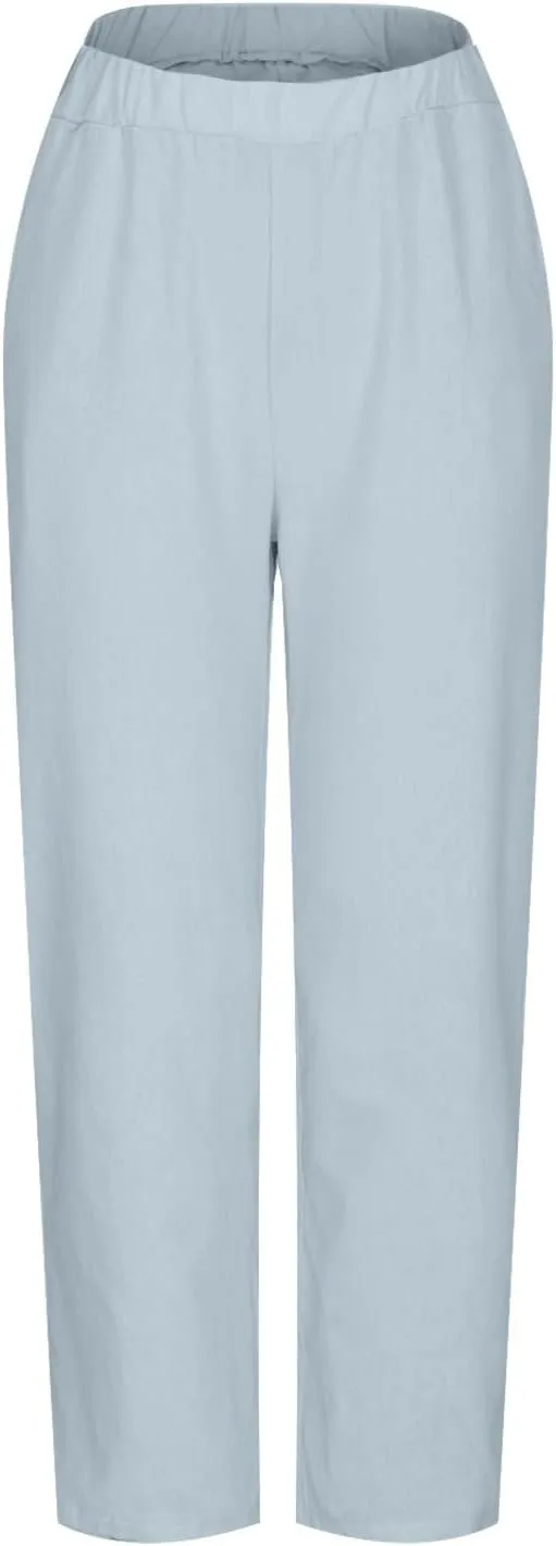DASAYO Linen Pants Linen Elastic Waist Casaul Loose Fit Trousers Ladies Beach Pants with Pockets Summer Outfits Fashion 2025