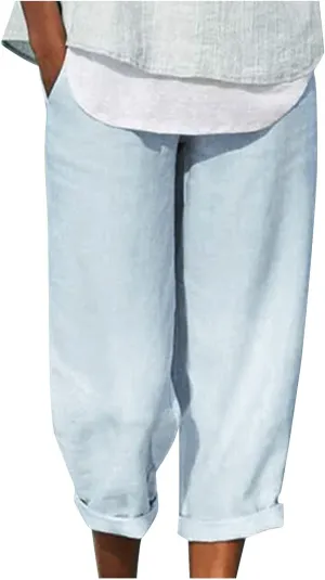 DASAYO Linen Pants Linen Elastic Waist Casaul Loose Fit Trousers Ladies Beach Pants with Pockets Summer Outfits Fashion 2025