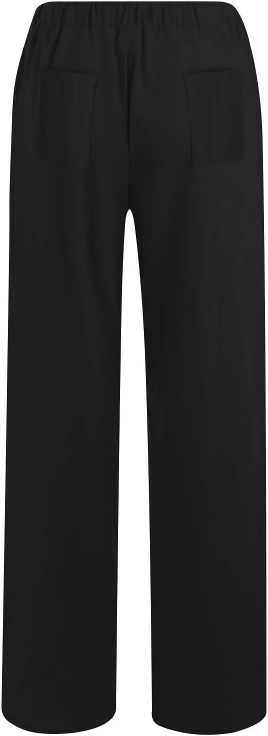 DASAYO Women's Summer Elastic Waist Cotton Linen Wide Leg Trousers Casual Loose Lounge Beach Palazzo Pants with Pockets